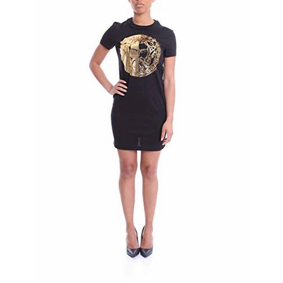 NEW VERSACE couture women gold logo t-shirt dress in black - Picture 5 of 8